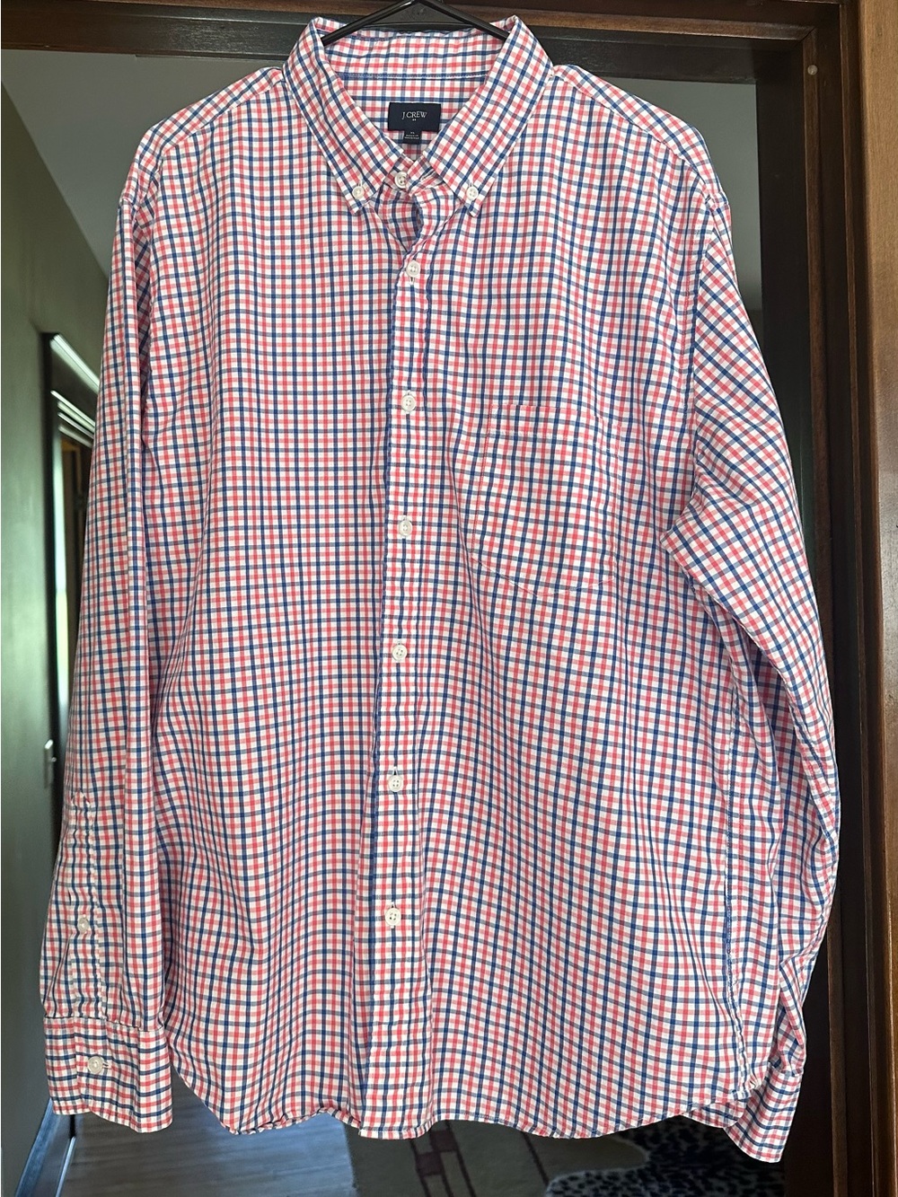 J. Crew Men’s Red, White & Blue Checked Button-Down Shirt